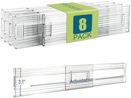 8 Pack Clear Drawer Dividers - 3.1'' Height, 11-19'' Adjustable Drawer Separators, Expandable Dresser Organizers in Bedr