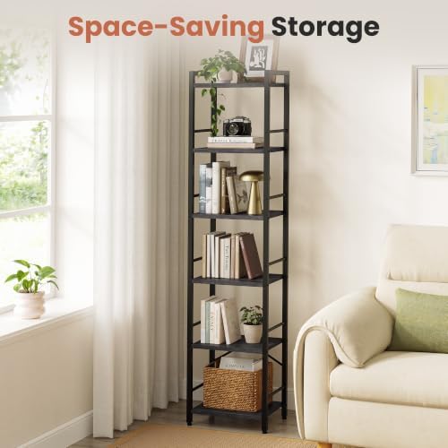 Bookshelf, 6-Tier Tall Bookcase for Small Space