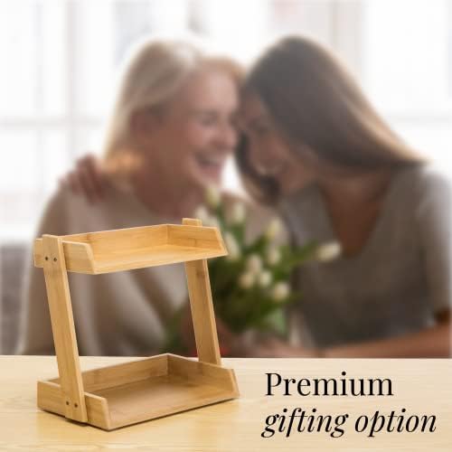 GOBAM Bamboo Makeup & Countertop Organizer, Large - 2 Layer Cosmetics, Lipsticks, Jewelry, Brushes, Hair Accessories & P