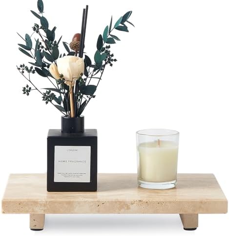 Natural Travertine Tray Pedestal Stand, Stone Riser for Bathroom & Kitchen
