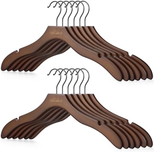 TOPIA HANGER Wooden Hangers for Women, Premium Sweater Hangers No Shoulder Bump, 360° Swivel Hook and Cut Notches Clothes Hangers for Sweater, Coat, Shirts, Hoodies, Dress, 12 Pack Walnut CT84WA