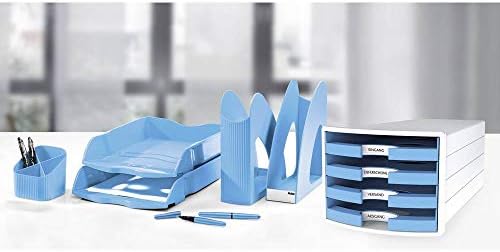 Han Impuls Drawer Box DIN A4/C4 4 Open Drawers White/Trend Colour Light Blue