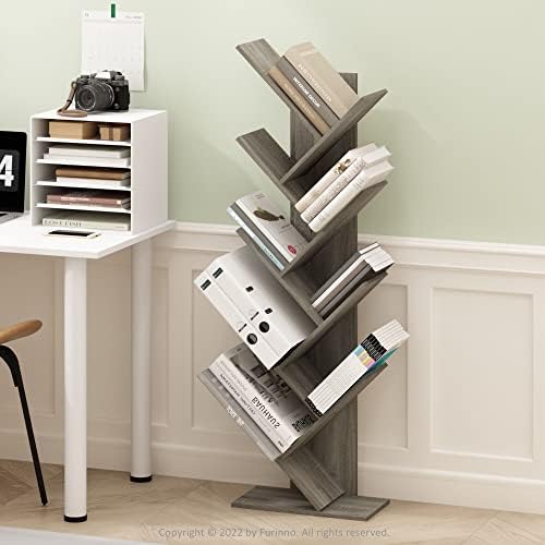 Furinno TREE Book Shelf, 9-Tier Bookshelf, Tree Bookcase with Angled Open Shelf, 8.4 x 15.7 x 50.9, Corner Shelf for Roo