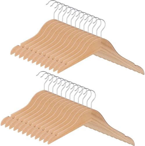 24 Pcs Small Wooden Hangers - Solid Wood Clothes Hangers with 360° Swivel Hooks & Notches for Small Jackets, Shirts, Dresses, Coats