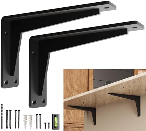 2 Pack Heavy Duty Shelf Brackets 10 Inch Mantel Decorative L Bracket for Shelves, Metal Shelf Support Bracket, Wall Moun