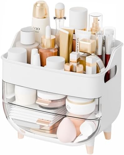 Yieach White Make up Organizers for Counter,Vanity and Dresser,Bathroom Makeup Organizer Countertop,Large Makeup Storage