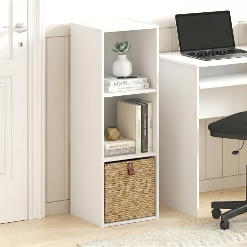 Furinno LUDER Book Shelf, 3-Cube Bookshelf, Bookcase, White
