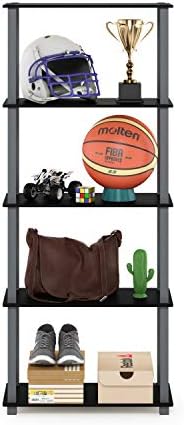 Furinno Turn-N-Tube 5-Tier Multipurpose Shelf / Display Rack / Storage Shelf / Bookshelf, Square Tubes, Black/Grey