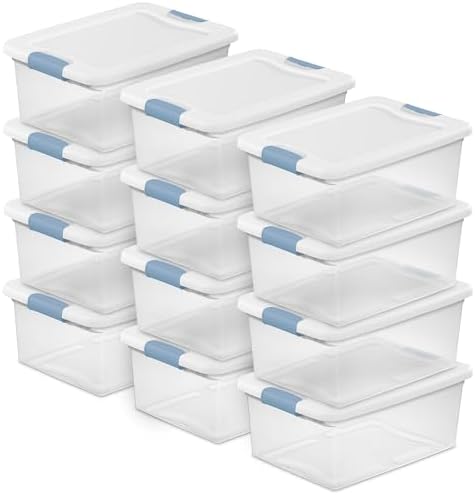Sterilite Latching Box with Lids for Home and Office, 15 Quart, 12-Pack