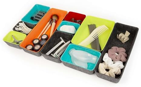 Three by Three Seattle Recycled Felt Storage Bins, Set of 10 (Multicolor)
