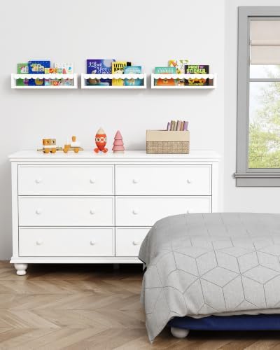 White Scalloped Floating Shelves for Wall, Scallop Nursery Book Shelves