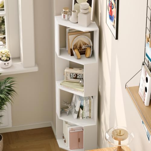 ALISENED 4-Tier Corner Bookshelf,Small Bookcase,Tall Corner Storage Stand
