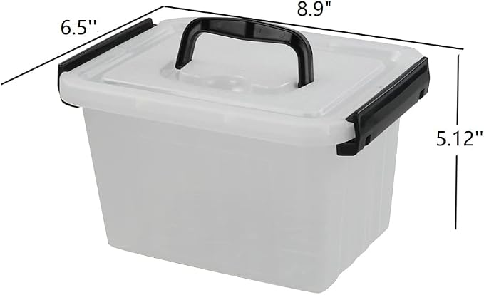 Ramddy 3.5 Quart Small Plastic Lidded Storage Box with Handles, 6 Packs | Clear Latching Bin