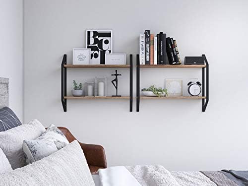 Wallniture Ponza 24 Inch Wood Floating Shelves for Wall, 2-Tier Kitchen Pantry Organization and Storage Shelves Set of 2