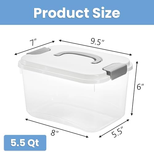 Elsjoy 8 Pack 5.5 Quart Plastic Storage Bins with Lid and Handle, Clear Latch Storage Box Stackable Organizing Bins, Lid