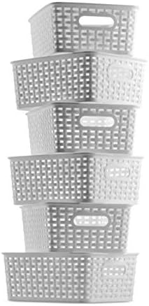 Set of 6 Plastic Storage Baskets - Small Pantry Organizer Basket Bins - Household Organizers with Cutout Handles for Kit