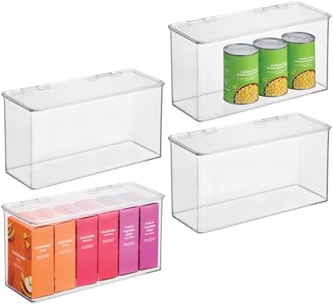 iDesign Plastic Stackable Hinged-Lid Storage Box, Set of 4, Clear