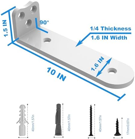 Eurydice Heavy Duty Floating Shelf Brackets, 1/4 in Thick 10 in 6Pack White