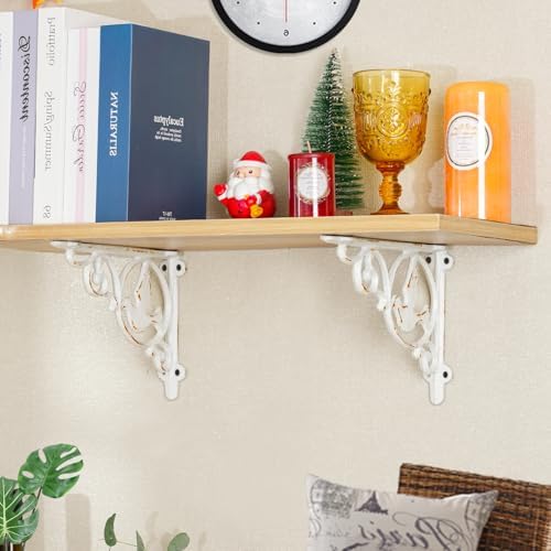 Sungmor 9.2 Inch Cast Iron Brackets for Shelves - 2 Pack Rustic White