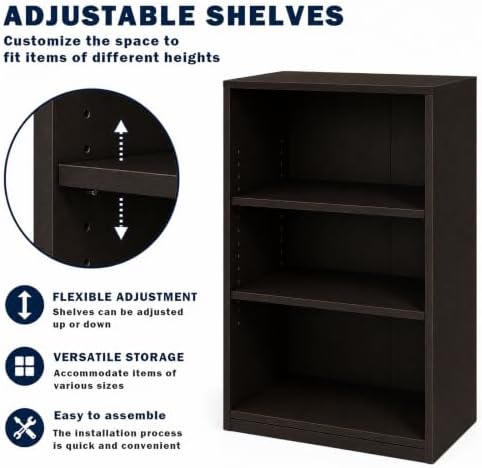 CTESNE【2026 Adjustable Shelves 3-Tier Bookcase, 71 inches, Wooden Open Display Floor Bookshelf (Chocolate Color)