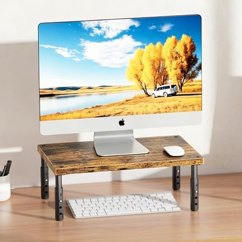 ECOLOVI Adjustable Wood Computer Monitor Stand Riser, Office Desk Organizer and Accessories for Monitor, Laptop, PC, Pri
