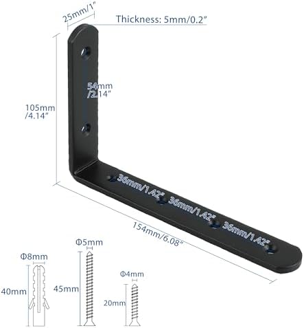 Mooche Black Shelf Brackets, Heavy Duty Floating Shelf Bracket for Wood Shelves, Wall Mounted Metal L Brackets, Wall She