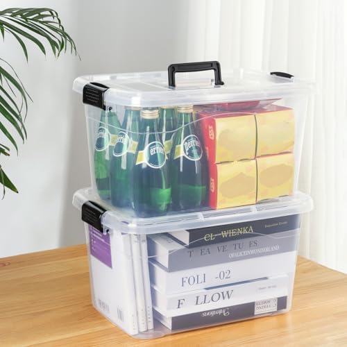 Cetomo 18Lx12 Pack Storage Boxes, Storage Box with Lids and Handle for Home Dorm Office Organization, Stackable Nesting 