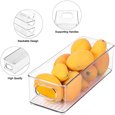 Stackable Plastic Food Storage Bin with Handles for Kitchen Pantry, Cabinet, Refrigerator, Freezer - Organizer for Fruit