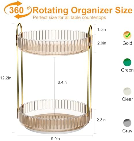 GTI 360°Rotating Makeup Organizer, 2 Tier Bathroom Counter Organizer,Large Capacity Perfume Cosmetics Skincare Vanity Or