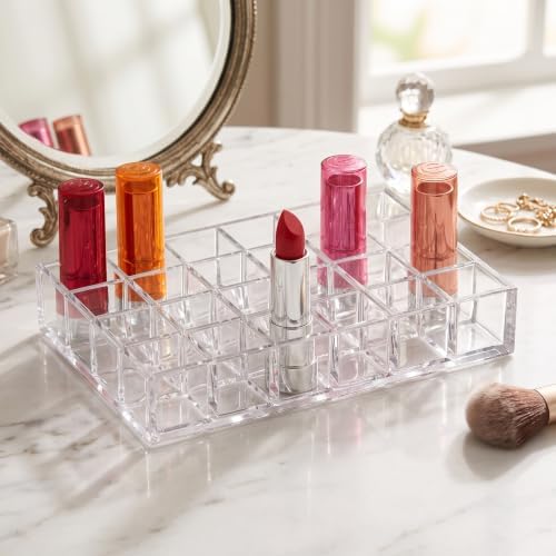 Amazing Abby - Allure - 2-Pack 24-Slot Acrylic Lipstick Organizer, Lipstick Holder, Lip Gloss Holder, Cosmetic Storage D