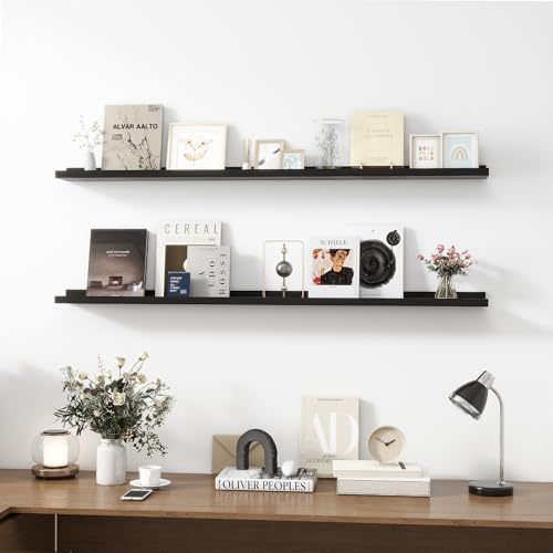 Acovy Picture Ledge Shelf, Wood Long Floating, Set of 2, 56 inch, Black