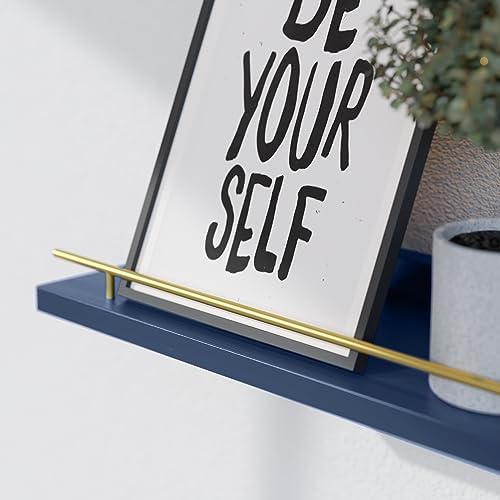 WOPITUES Floating Shelves for Wall Decor Set of 3, Gold in Navy Blue