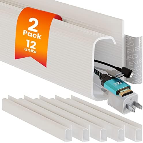 EVEO Cable Management Under Desk Kit (12 Units)- Under Desk Cable Management Cord Cover, Cable Hider Cord Management Und