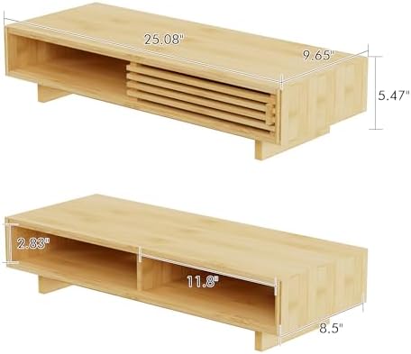 Zri Bamboo Computer Monitor Stand with Drawer, Dual Laptop Stand for Desk,Single Monitor Riser with Storage,Wood Office 