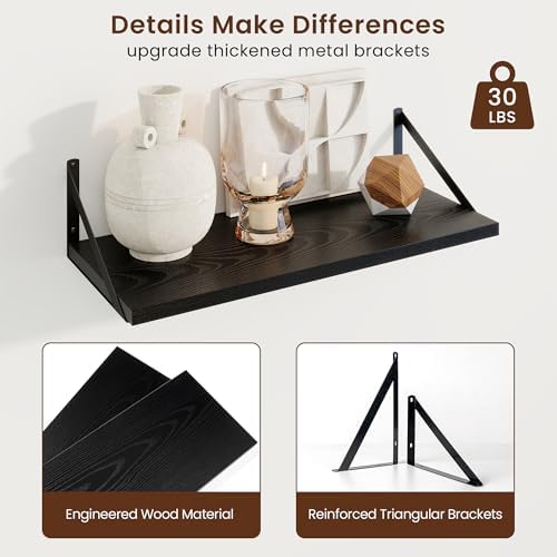 Axeman Deep Floating Shelves, 24'' x 10'' Black Wall Shelves Set of 2