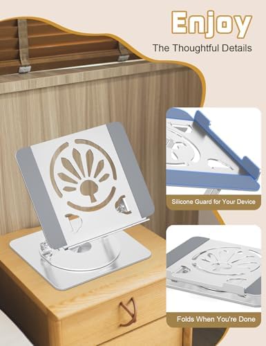 Adjustable Rotating Laptop Stand for Desk, Aluminum Riser, Silver