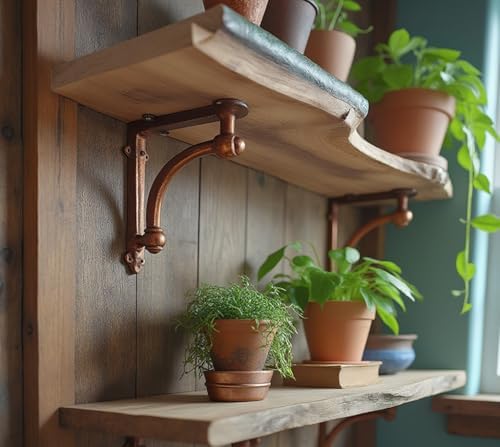 NACH Decorative Shelf Brackets, 4 Pack of 5.5 x 1.2 x 5.5 inch Copper Cast Iron Shelf Brackets - Decorative Brackets for