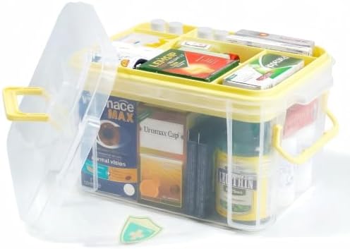 2-Tier Medicine Organizer - Plastic Portable Storage Box with Handle Yellow