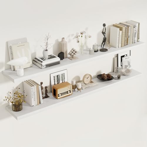 72 Inch Floating Shelves 2 Pack, 8 Inch Deep Floating Shelf Wall Mounted, Large Shelves with Invisible Bracket for Books