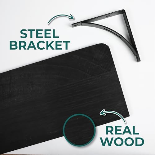 Willowy Reinforced Steel Bracket Black Wall Shelves for Bedroom - Easy to Install, Template and Video Included - Long Bl