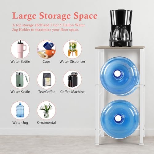 5 Gallon Water Bottle Holder Rack 2 Tier Water Jug Holder Stand with Storage Shelf, 2 Slots 5 Gal Water Cooler Jug Rack 