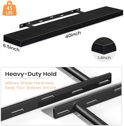 Fun Memories Floating Shelves for Wall 40 Inch, Set of 2 – Wall-Mounted Storage & Display Shelf with Invisible Bracket, 