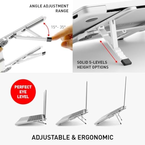 NSMO Laptop Stand – Adjustable Aluminum Portable Laptop Stand with 5-Level Height Settings, Ergonomic Design, Heat Dissi
