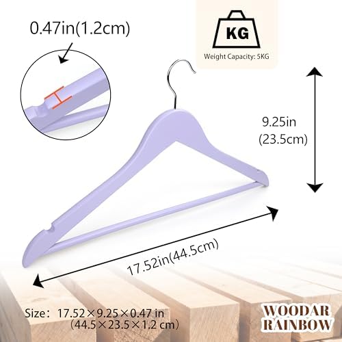 Premium Wooden Hangers 10 Pack, Solid Wood Hanger with Non Slip Pant Bar, Heavy Duty Wooden Coat Hanger, Smooth Finish Wood Clothes Hangers for Shirts, Suits, Jackets, Dress (Lavender Purple)