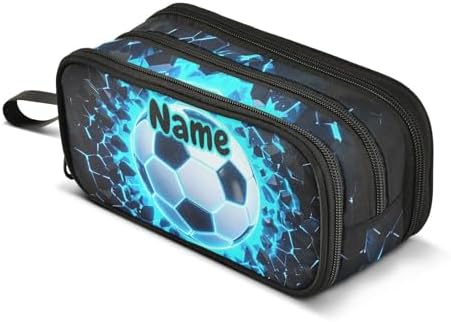 Custom 3d Soccer Football Blue Pencil Case Box Boys Girls Personalized Name Large Pencil Pouch Stationery Pen Bag Organizer for Kids Adults School Office