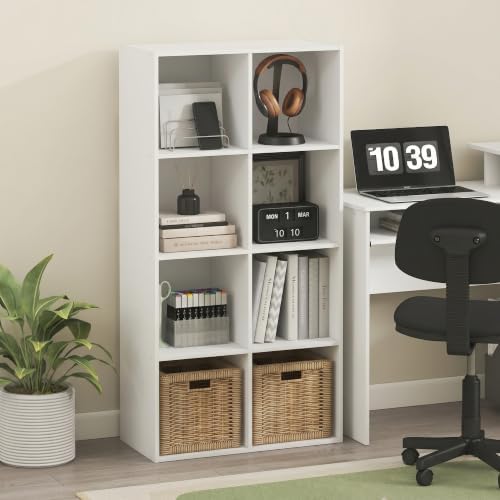 Furinno LUDER Book Shelf, 8-Cube Bookshelf, Bookcase, White