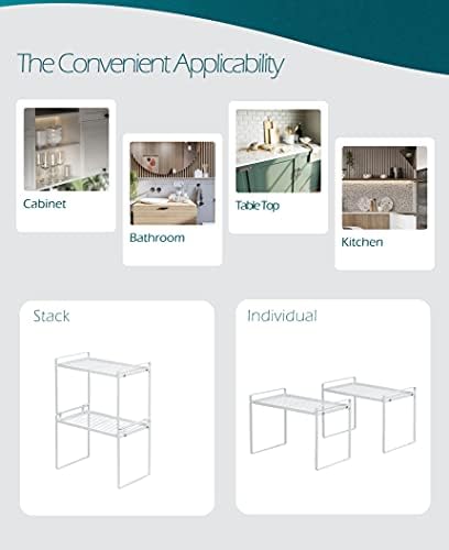 Shantton 2pk Kitchen Cabinet Shelf Counter Organizer Rack Pantry Storage Bathroom Bedroom Office Table Desk Space Saving