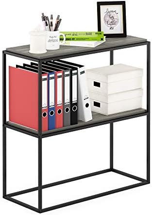 Furinno Moretti 2-Tier Metal Frame Storage Shelves, French Oak Grey