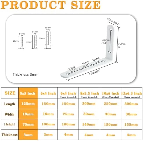 Alise 8Pcs Floating Shelf Brackets, White Heavy Duty L Bracket for Shelves