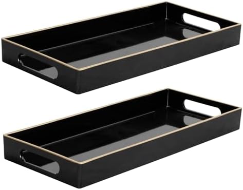MAONAME Black Vanity Tray Set of 2, Rectange Toilet Tank Trays with Handles